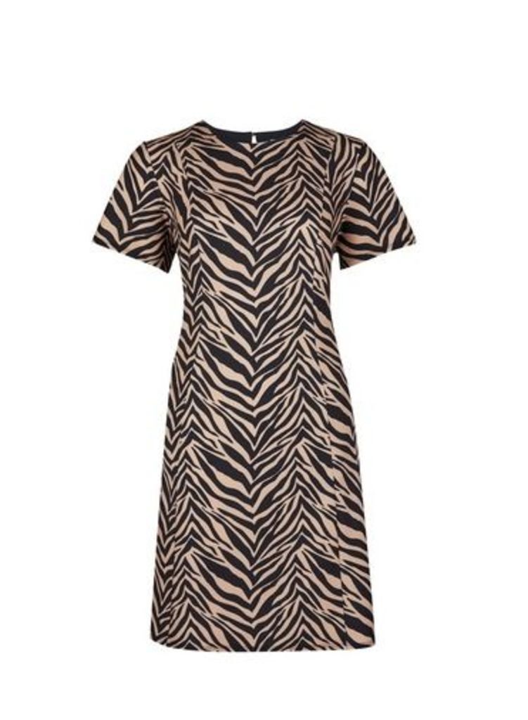 Womens Petite Multi Coloured Zebra Print Fit And Flare Dress- Black, Black
