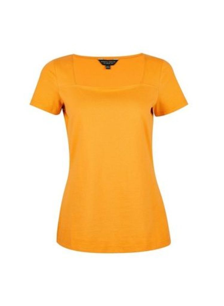Womens Ochre Square Neck Cotton T-Shirt- Orange, Orange