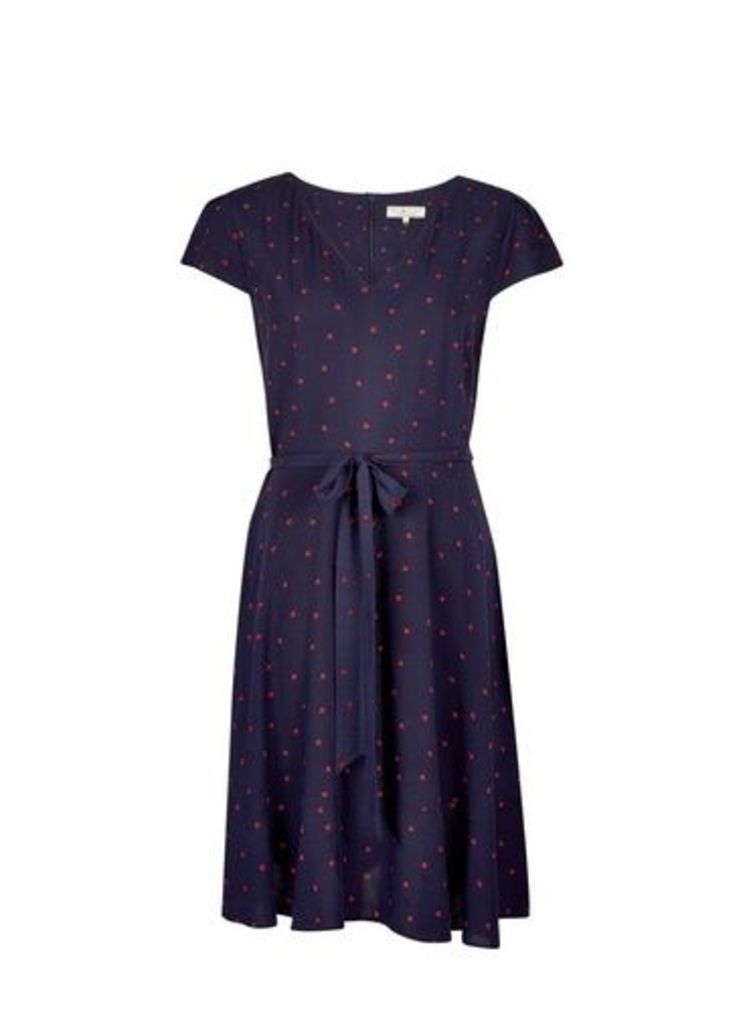 Womens **Billie & Blossom Navy Ladybird Print Skater Dress- Blue, Blue