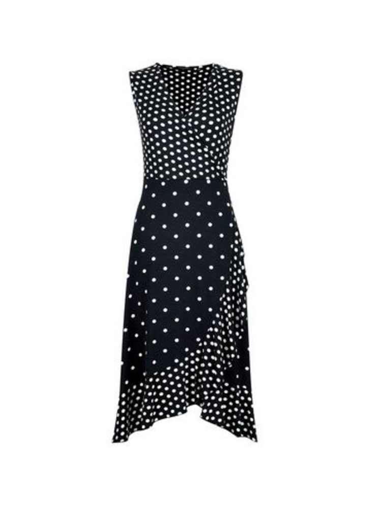 Womens Monochrome Spotted Mix And Match Skater Dress- Black, Black