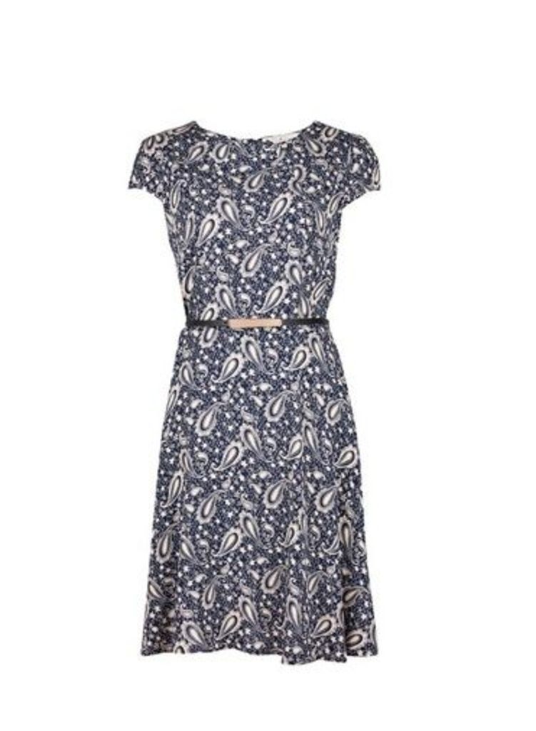 Womens **Billie & Blossom Paisley Fit And Flare Dress- Blue, Blue