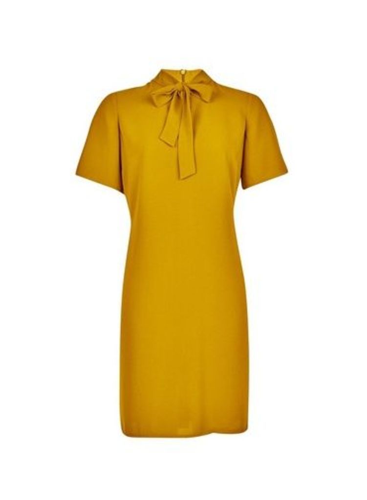 Womens Yellow Pussybow Shift Dress- Orange, Orange