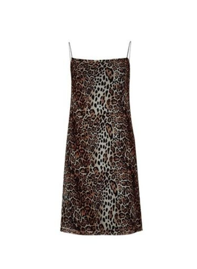 Womens Multi Colour Mesh Leopard Print Camisole Slip Dress, Multi