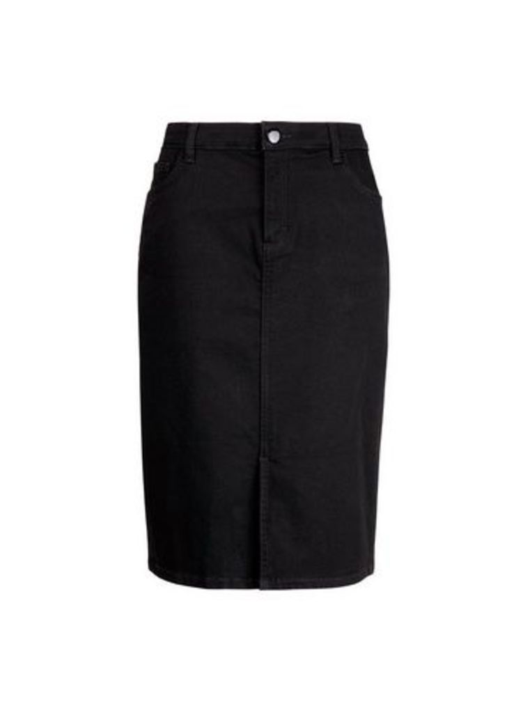 Womens Black Midi Denim Skirt, Black