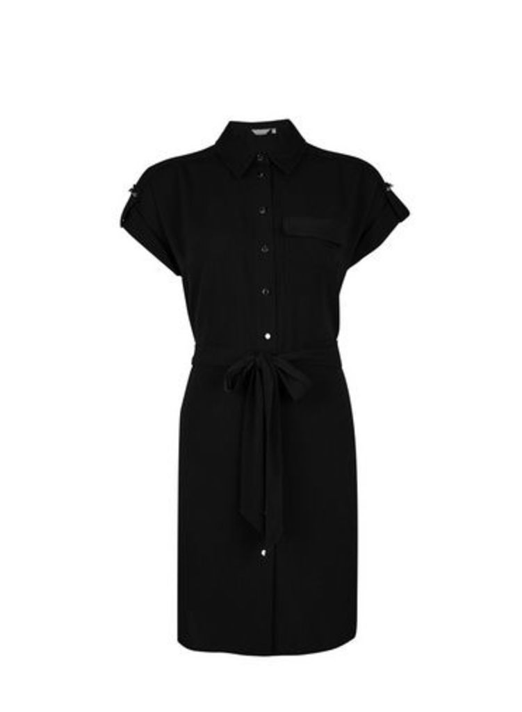 Womens Petite Black Shirt Dress- Black, Black