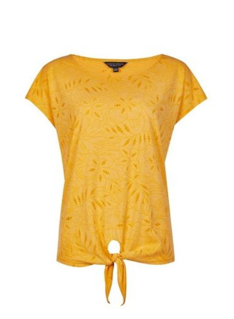 Womens Yellow Floral Print T-Shirt- Orange, Orange