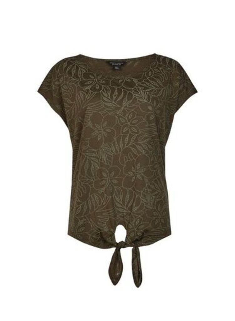 Womens Olive Floral Print T-Shirt- Green, Green