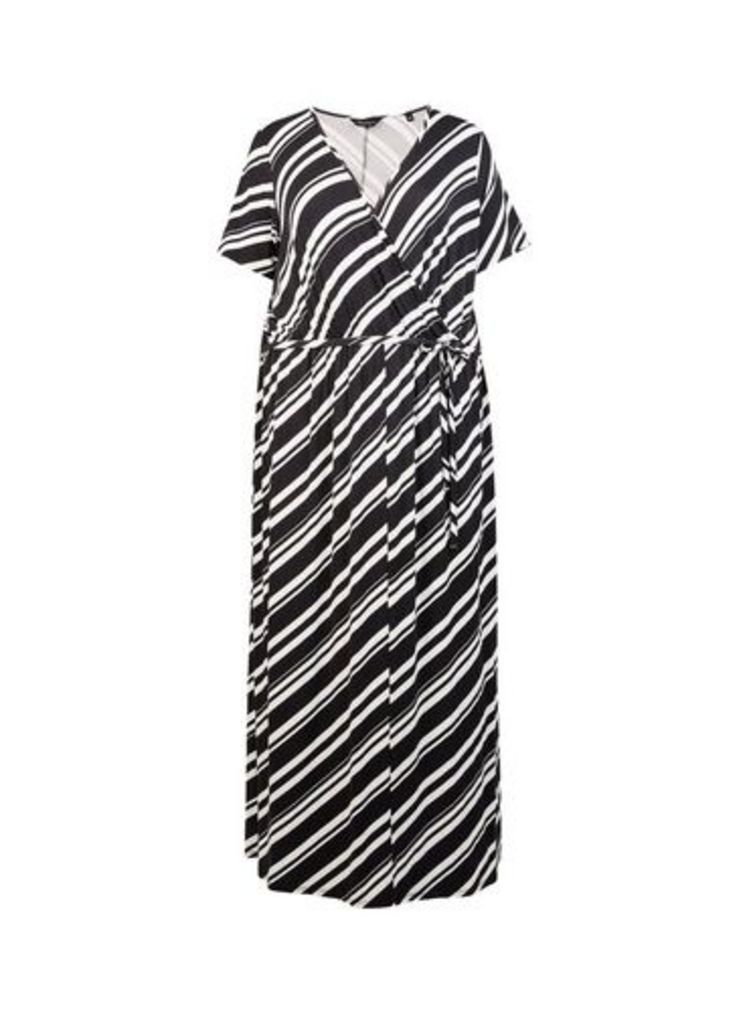 Womens **Dp Curve Black Stripe Print Wrap Maxi Dress- Black, Black