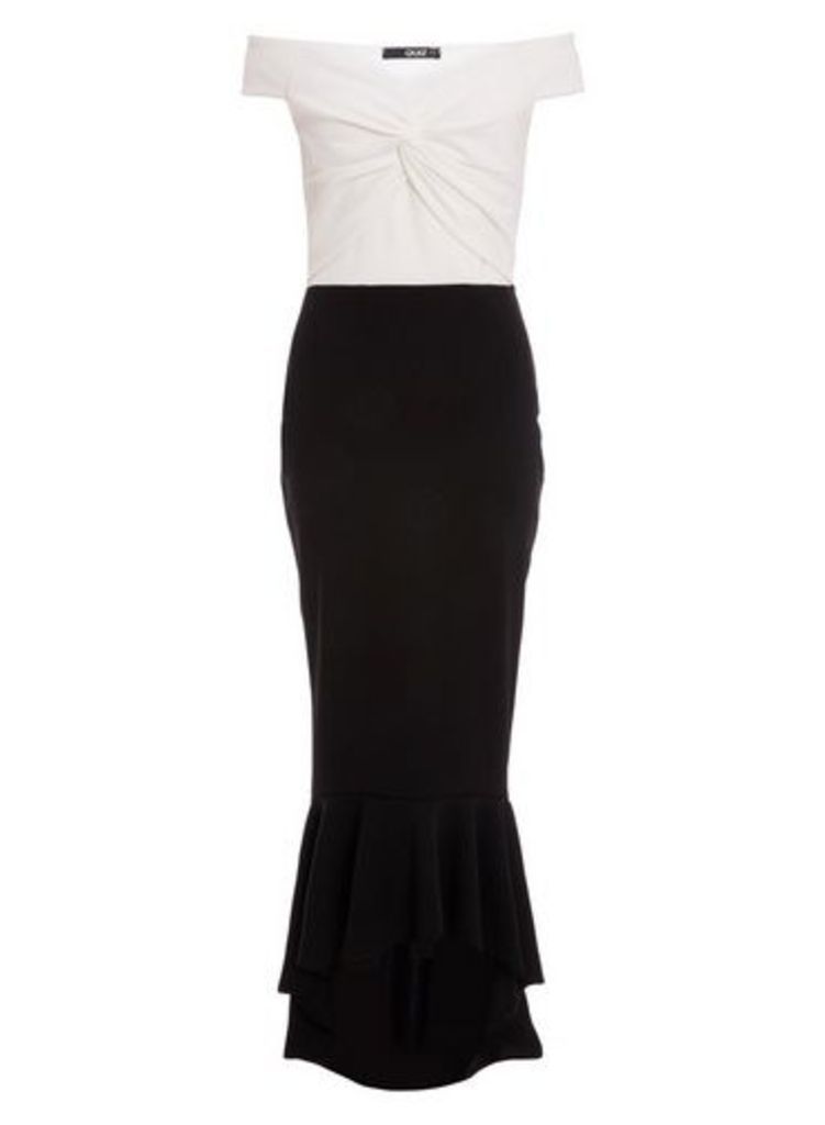 Womens *Quiz Black And White Knot Bardot Maxi Dress- Cream, Cream