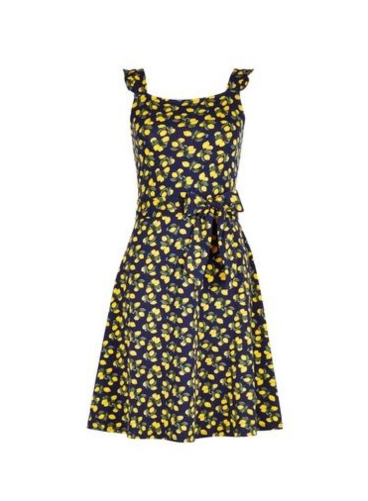 Womens Multi Colour Tie Waist Fit And Flare Dress- Yellow, Yellow