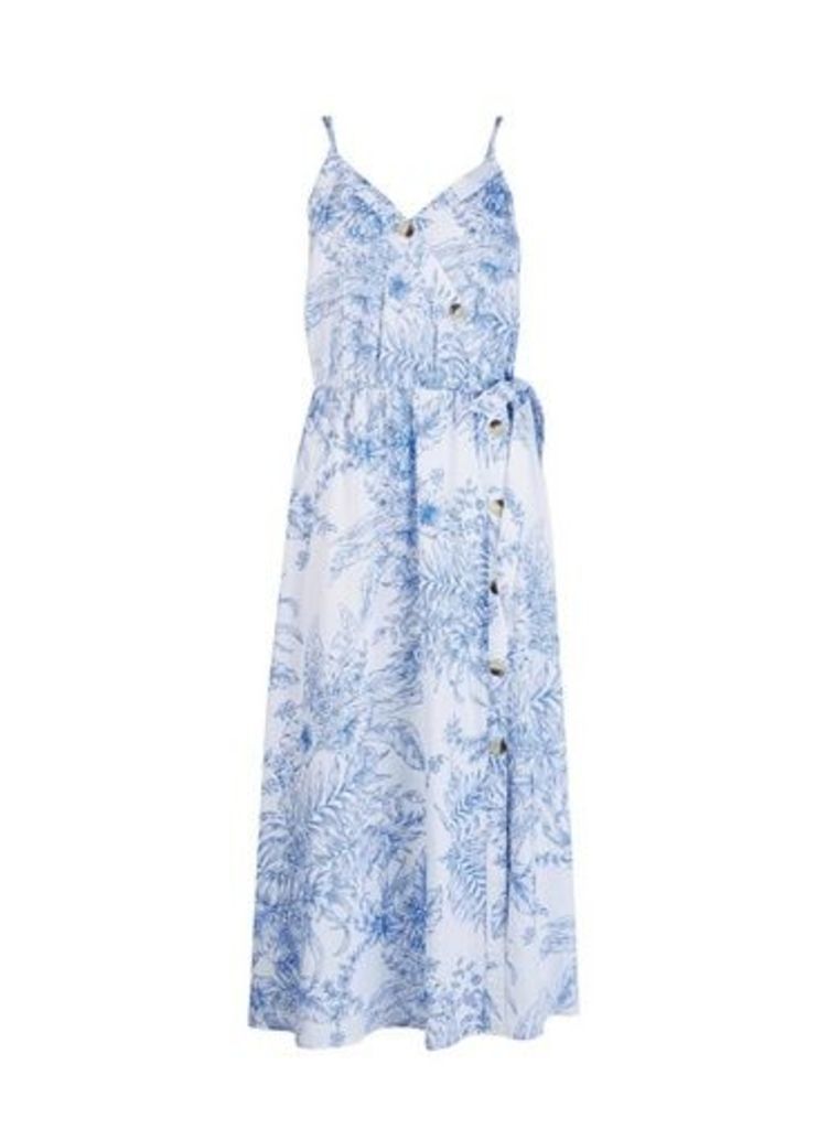 Womens Blue Floral Print Wrap Dress With Linen- White, White