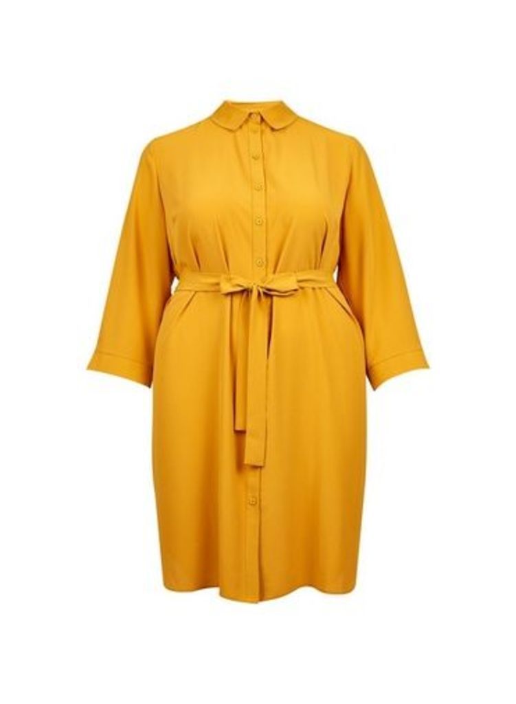 Womens **Dp Curve Yellow 3/4 Sleeve Shirt Dress- Orange, Orange