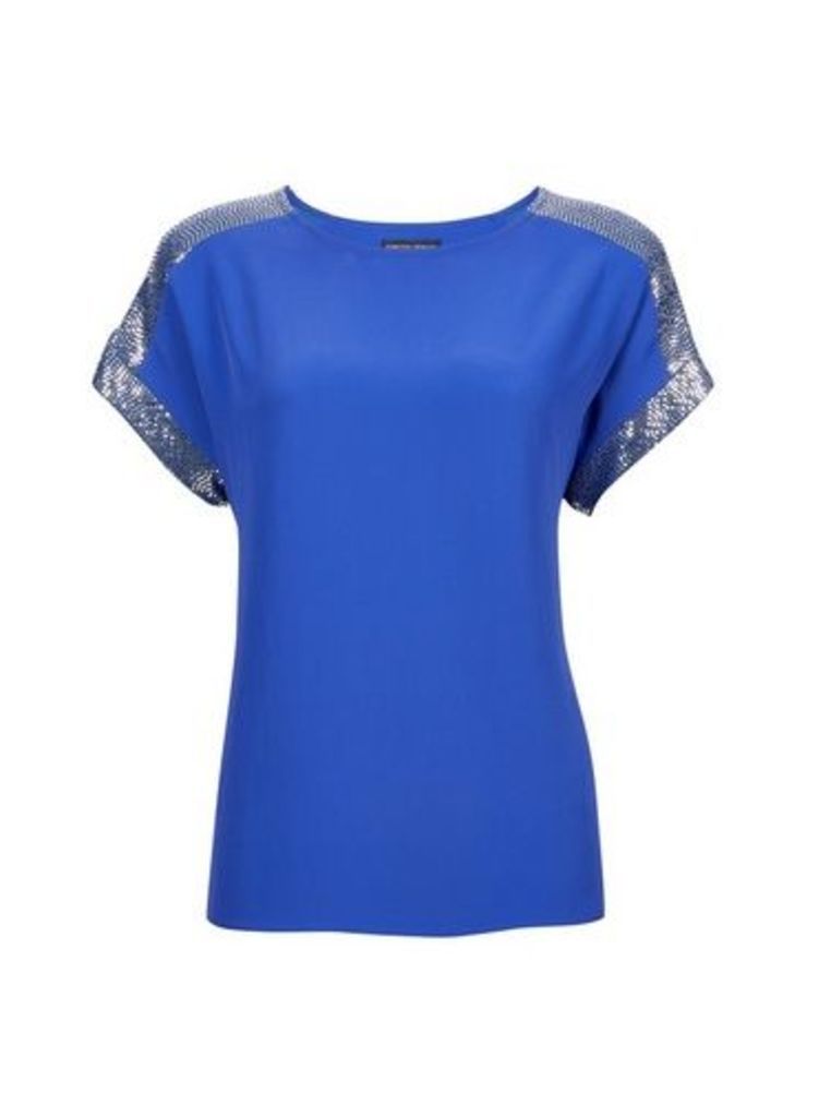 Womens Cobalt Shimmer Trim T-Shirt- Cobalt, Cobalt