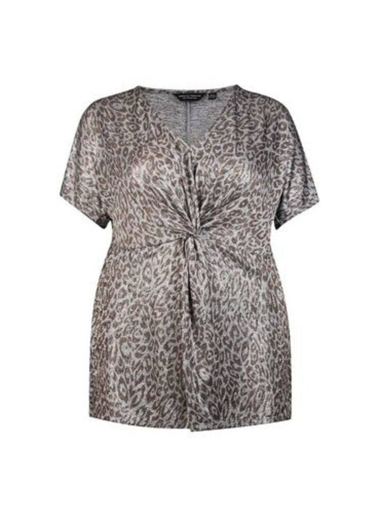 Womens **Dp Curve Silver Animal Print Knot Top, Silver