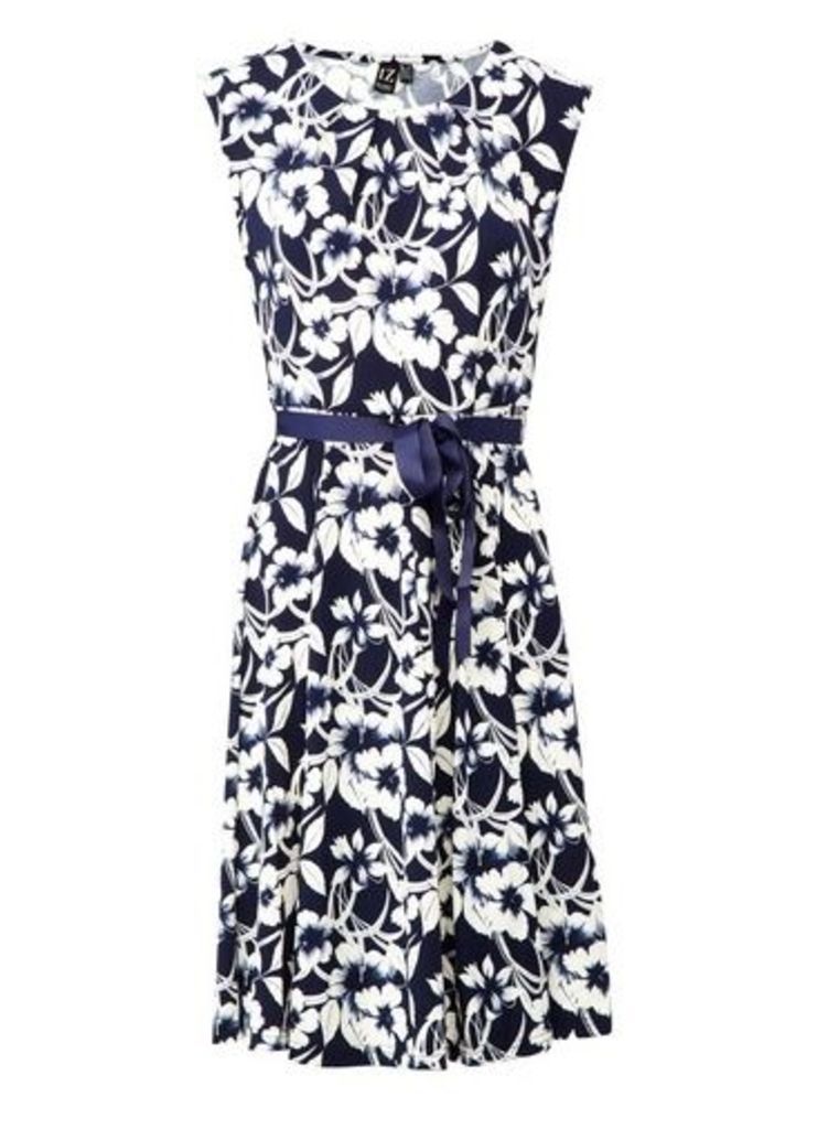 Womens *Izabel London Navy Floral Print Fit And Flare Dress- Navy, Navy