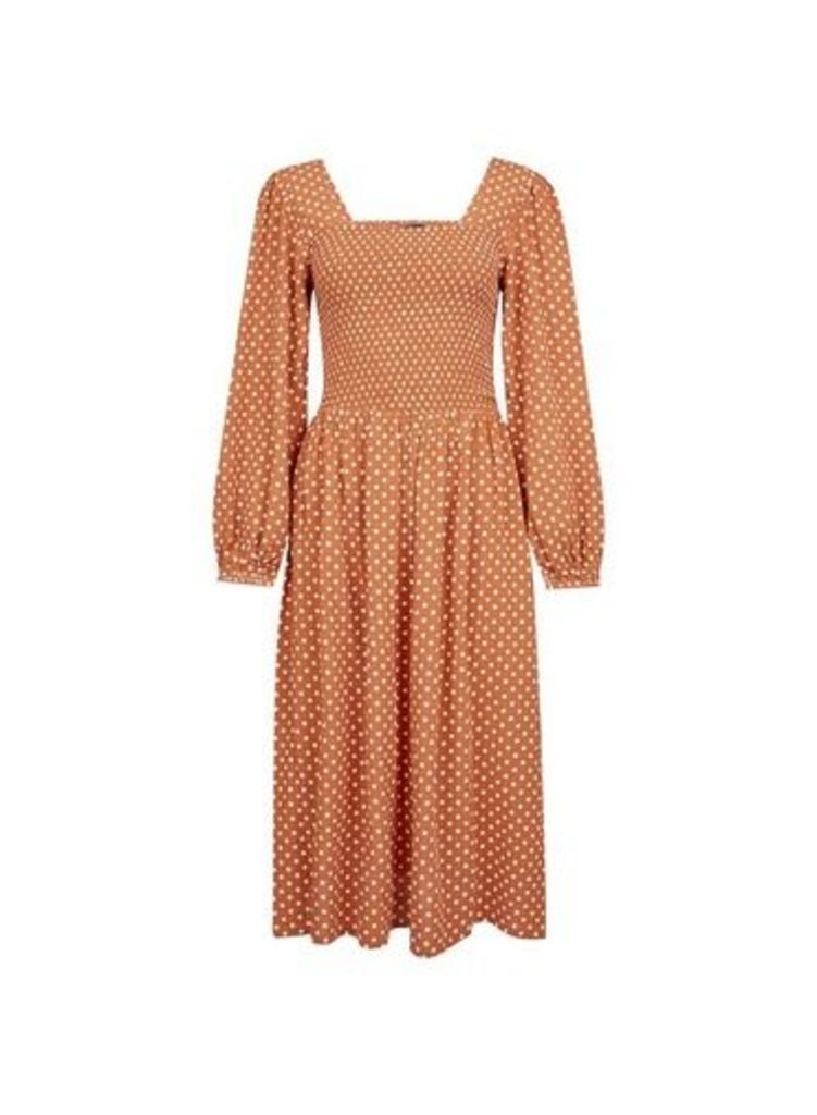 Womens Ginger Spotted Long Sleeve Fit And Flare Dress- Ginger, Ginger