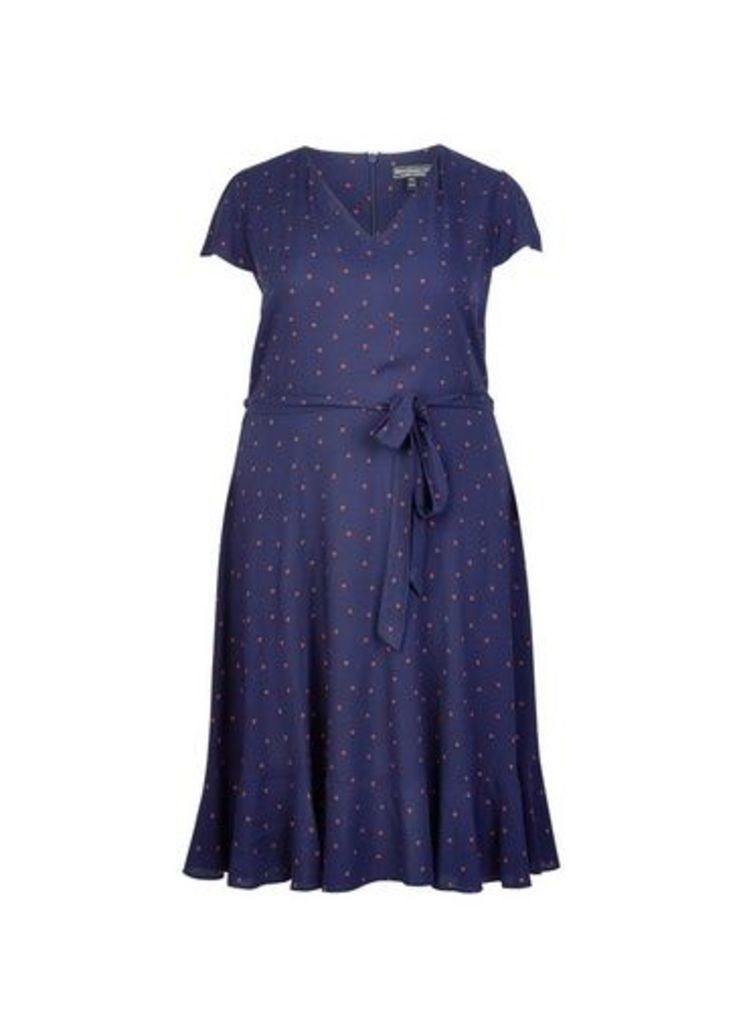 Womens **Billie & Blossom Curve Navy Ladybird Dress- Blue, Blue