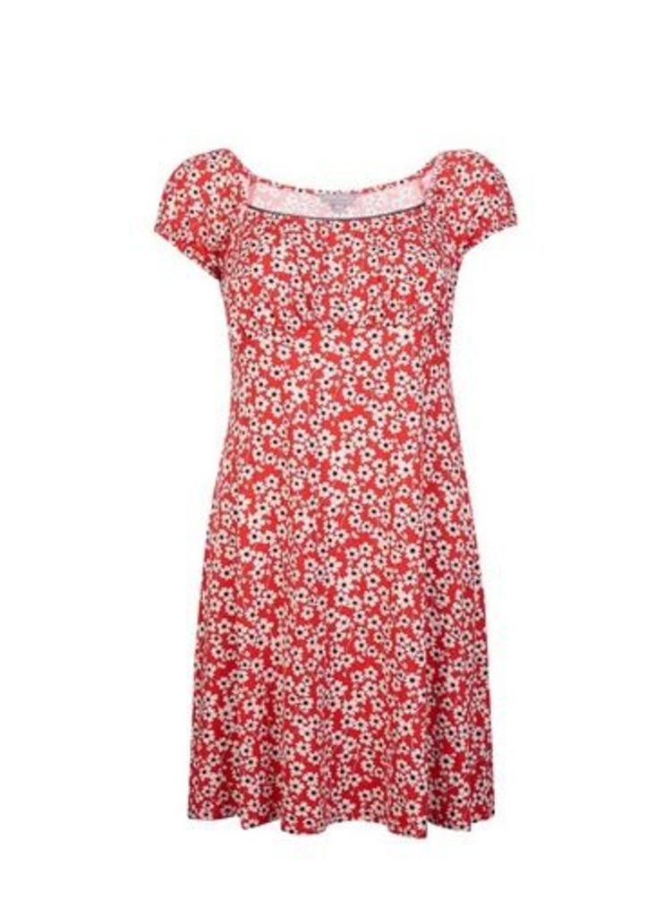 Womens Petite Red Ditsy Print Dress- Red, Red