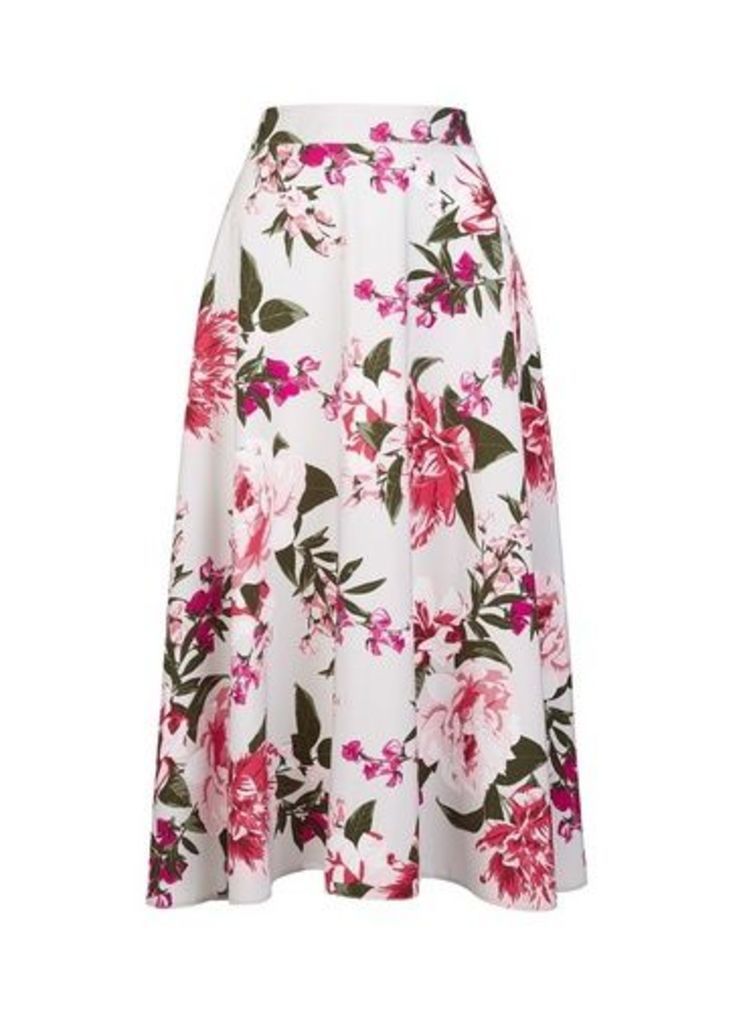 Womens **Billie & Blossom Grey Floral Print Skirt- Grey, Grey