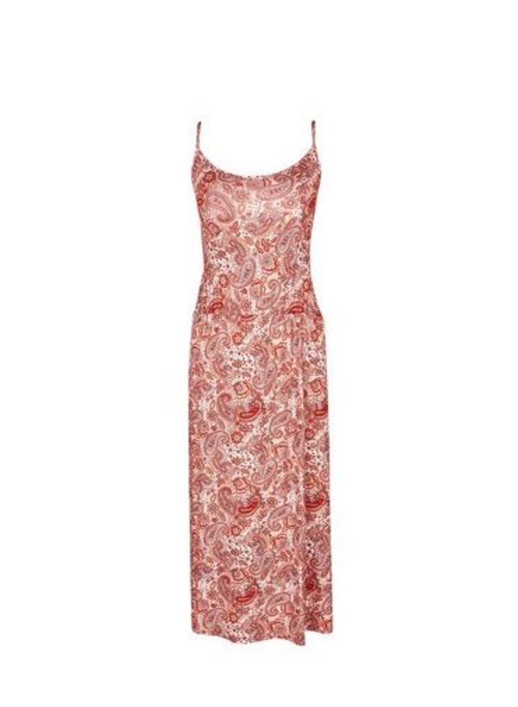 Womens Paisley Print Midi Camisole Dress- Red, Red
