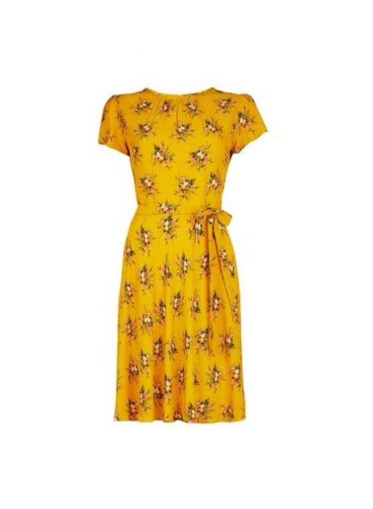 Womens **Billie & Blossom Yellow Print Skater Dress, Yellow
