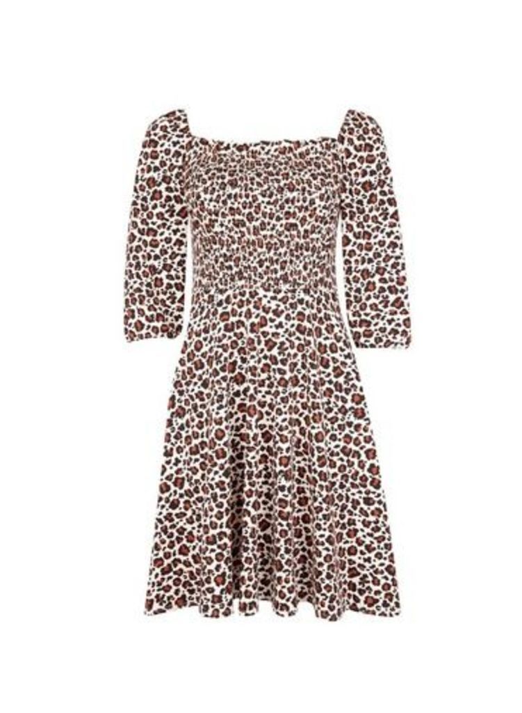 Womens Animal Print Gypsy Cotton Blend Dress- Brown, Brown