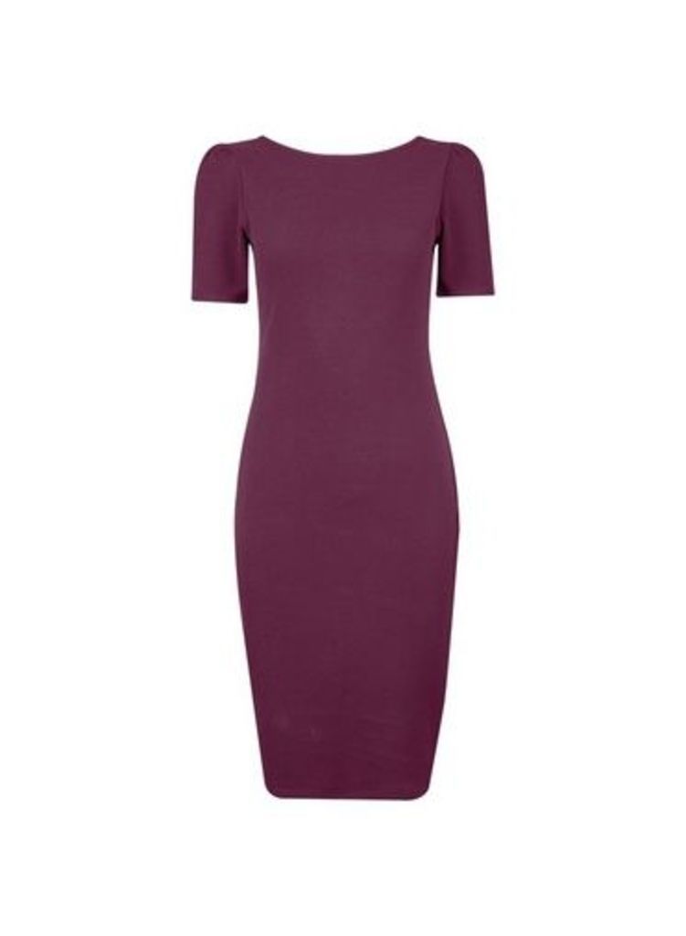 Womens Purple Ruched Sleeve Bodycon Dress- Purple, Purple