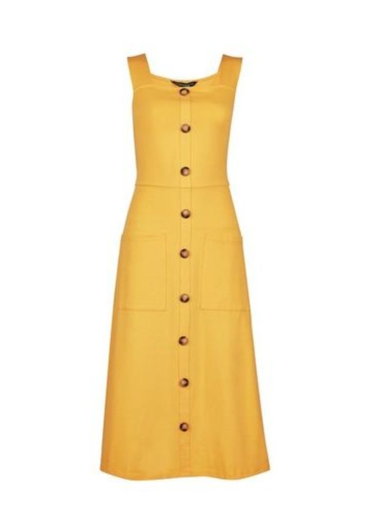 Womens Yellow Belted Horn Effect Button Strap Midi Dress- Orange, Orange