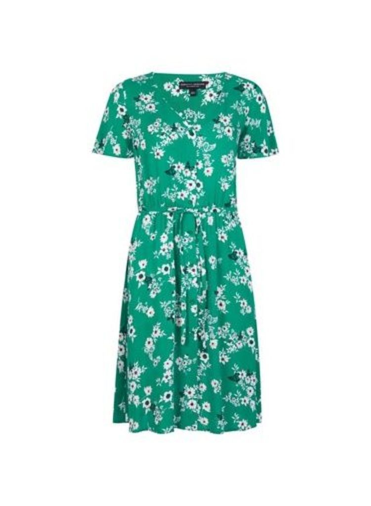 Womens Green Button Ditsy Print Fit And Flare Dress, Green