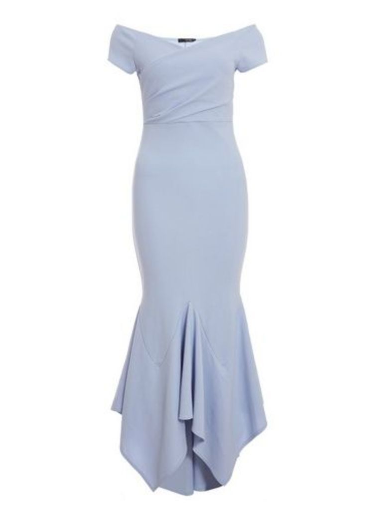 Womens *Quiz Light Blue Wrap Bardot Maxi Dress, Light Blue