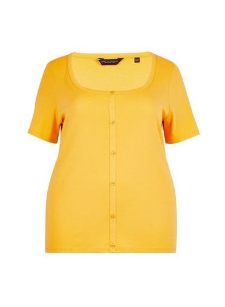 Womens **Dp Curve Yellow Button Down Cotton T-Shirt- Orange, Orange