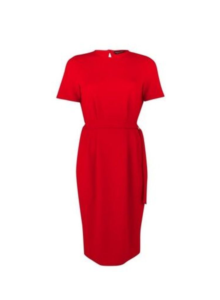 Womens Red D-Ring Midi Shift Dress- Red, Red