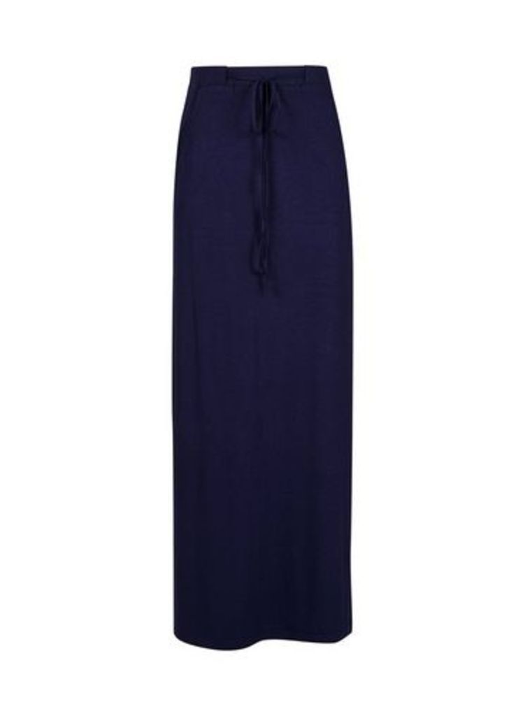 Womens Navy Jersey Tie Waist Maxi Skirt- Blue, Blue