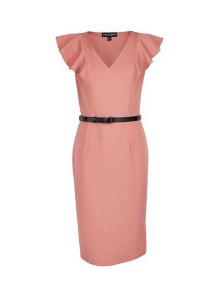 Womens **Pink Ruffle Pencil Dress, Pink