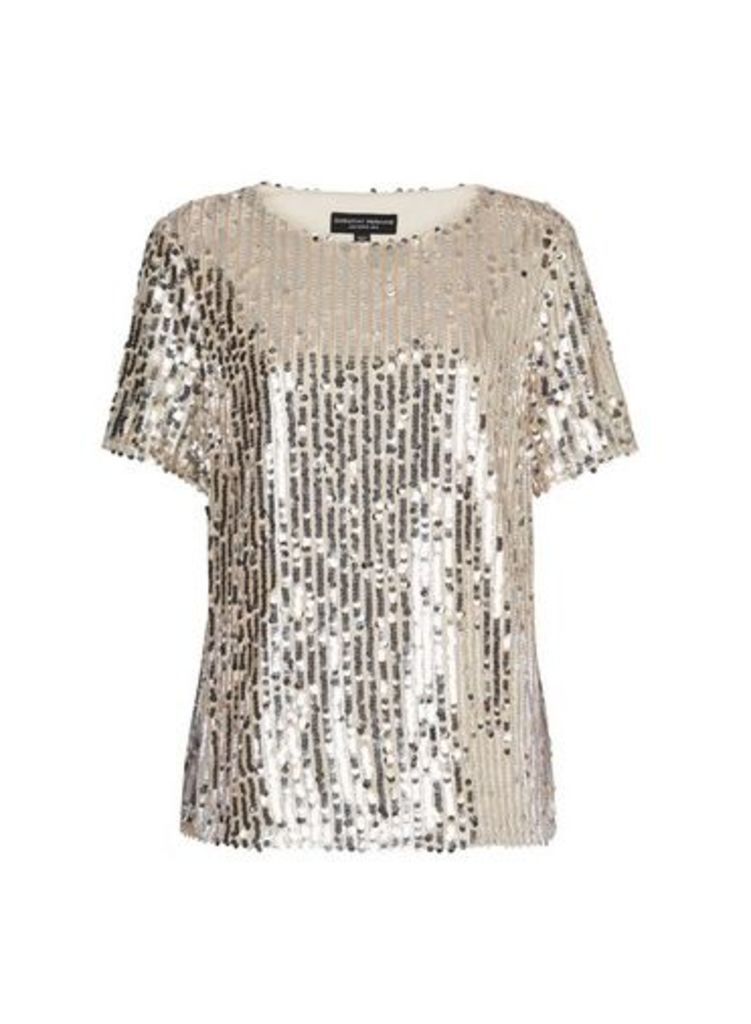 Womens Blush And Silver Sequin T-Shirt, Silver