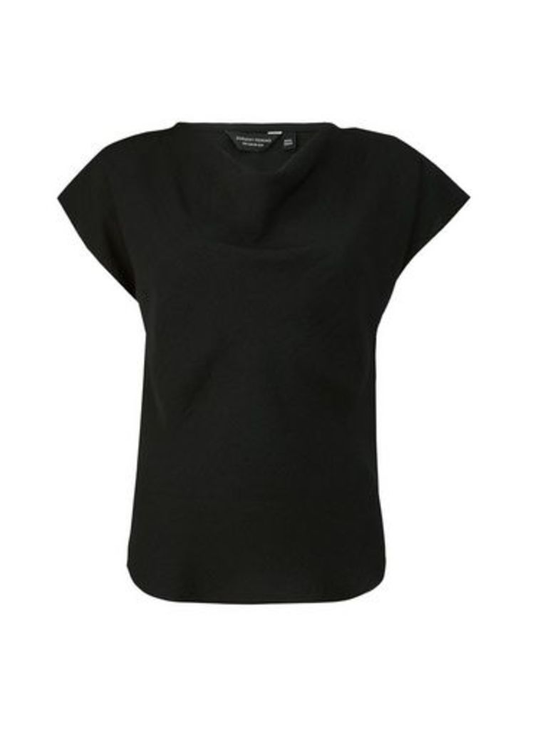 Womens Black Colour Cowl Neck T-Shirt- Black, Black