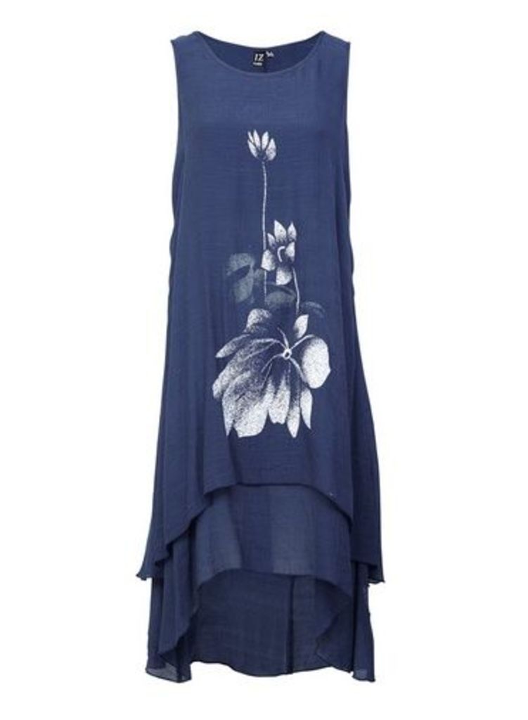Womens Izabel London Blue Floral Print Swing Dress - Navy, Navy