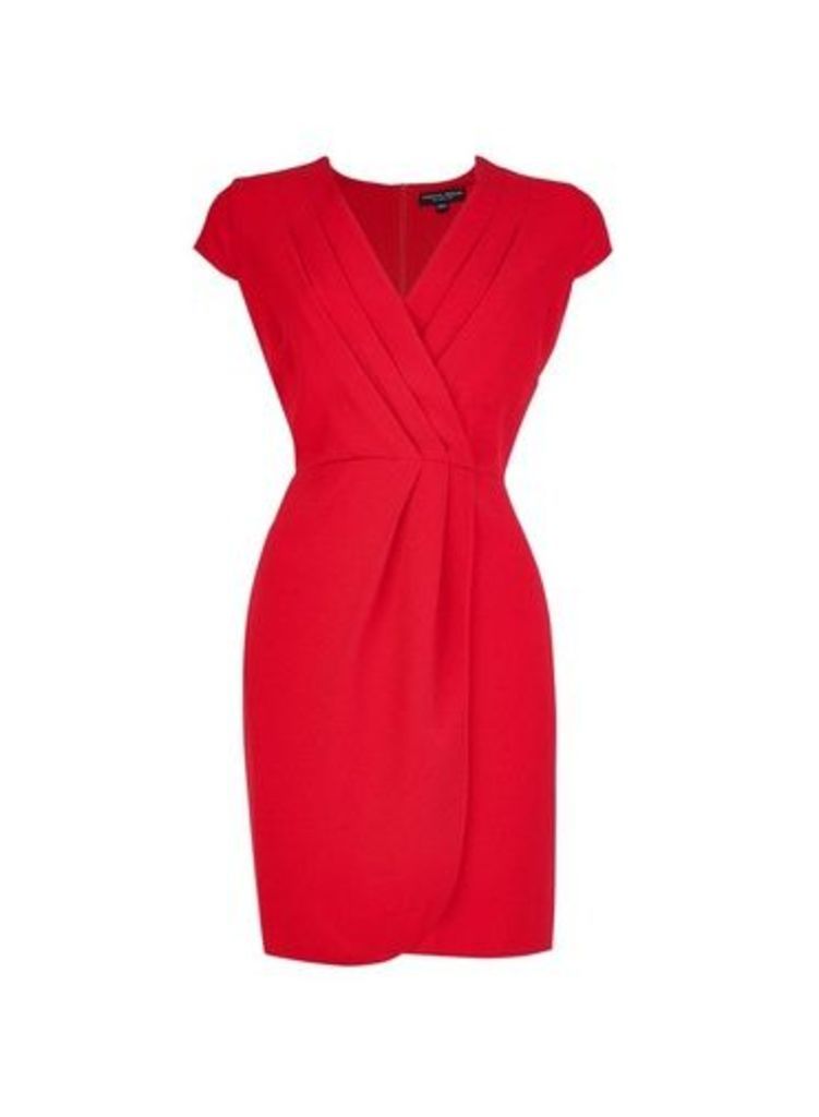 Womens **Red Pleated Front Dress- Red, Red