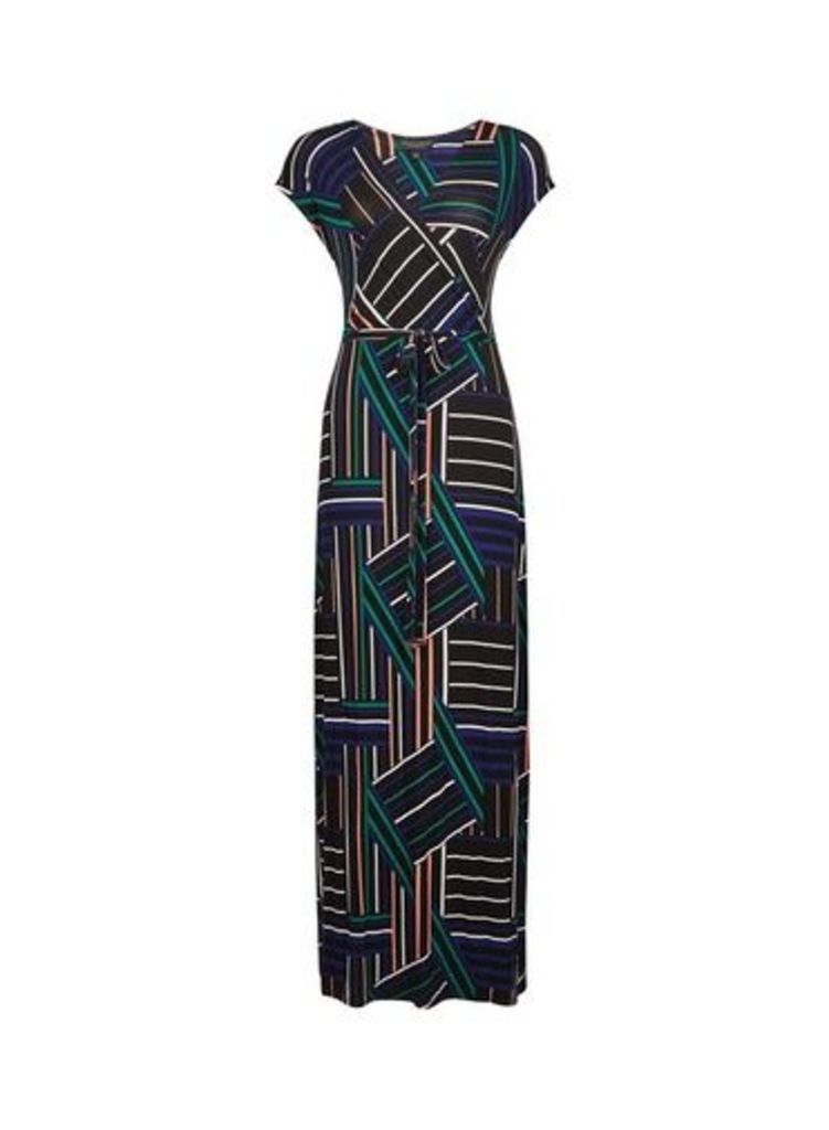 Womens Multi Coloured Wrap Belted Jersey Maxi Dress- Blue, Blue