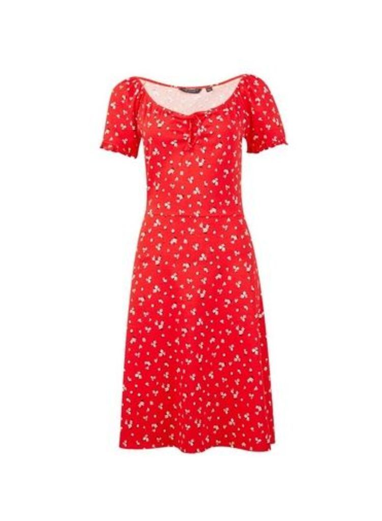 Womens **Tall Red Ditsy Print Gypsy Skater Dress, Red