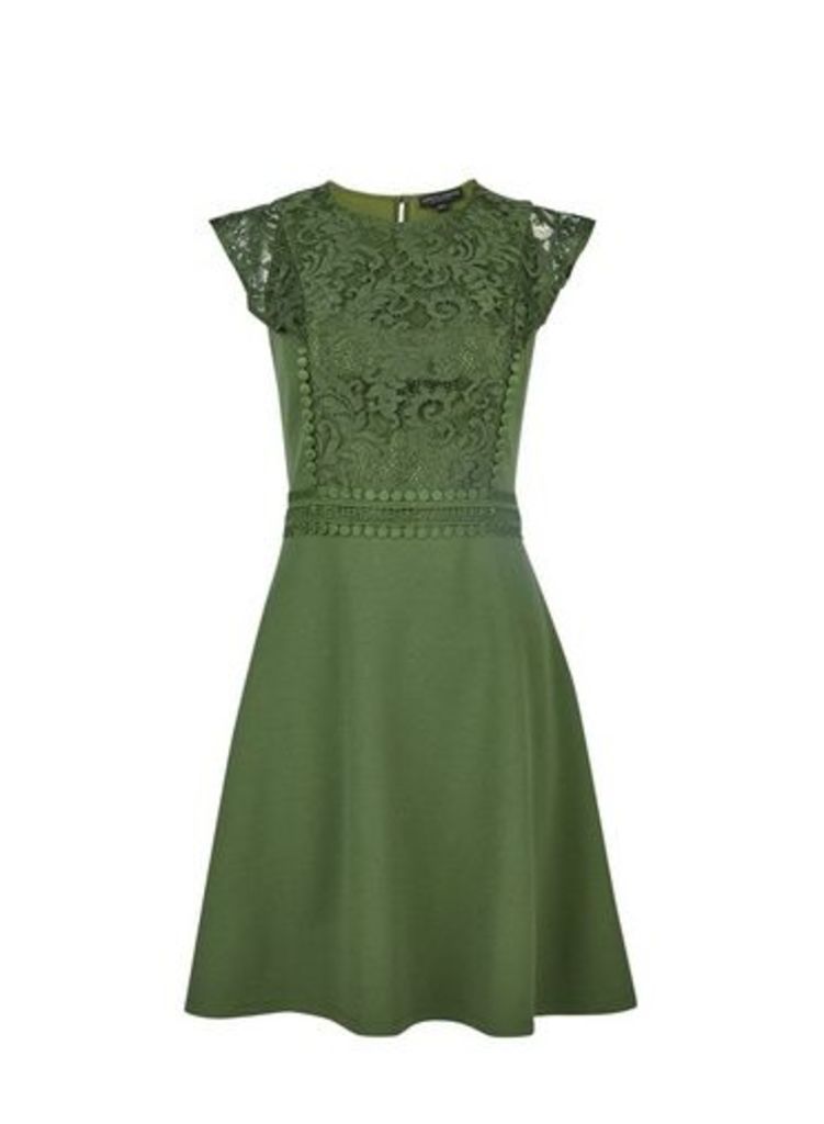 Womens **Sage Lace Trim Skater Dress- Green, Green
