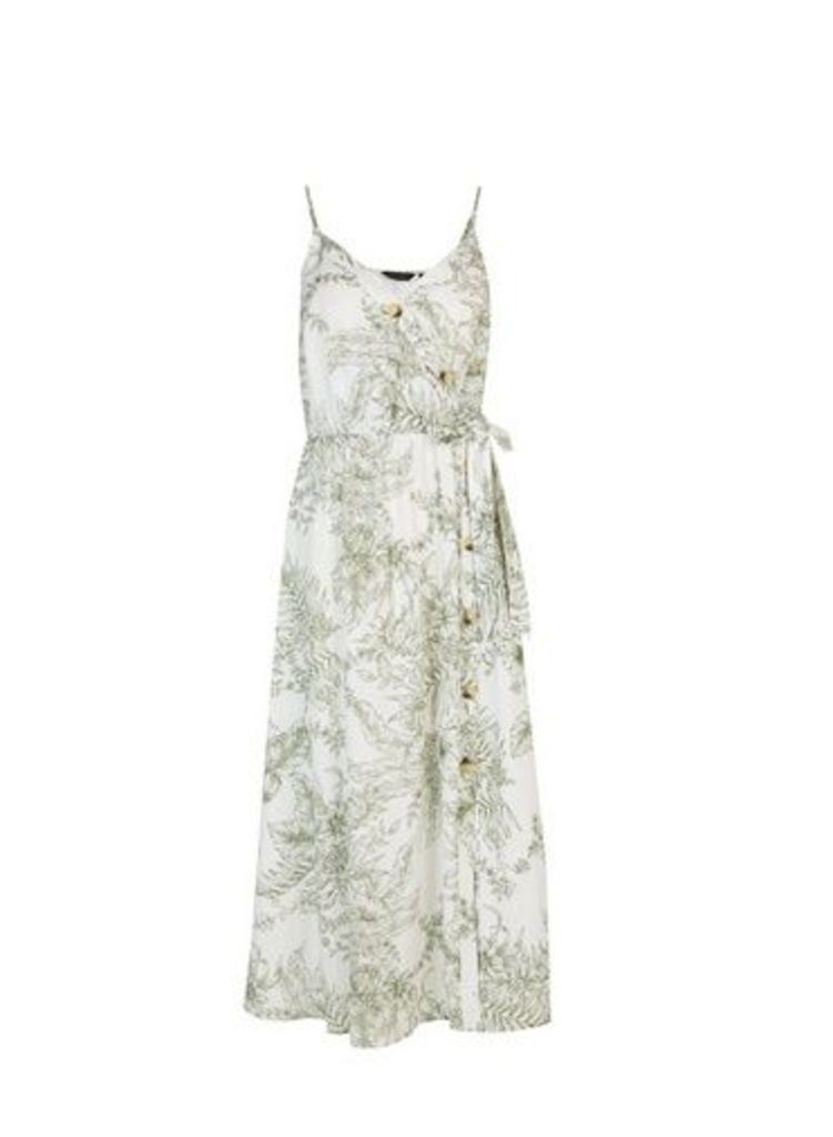 Womens Ivory Floral Print Skater Dress With Linen- Ivory, Ivory