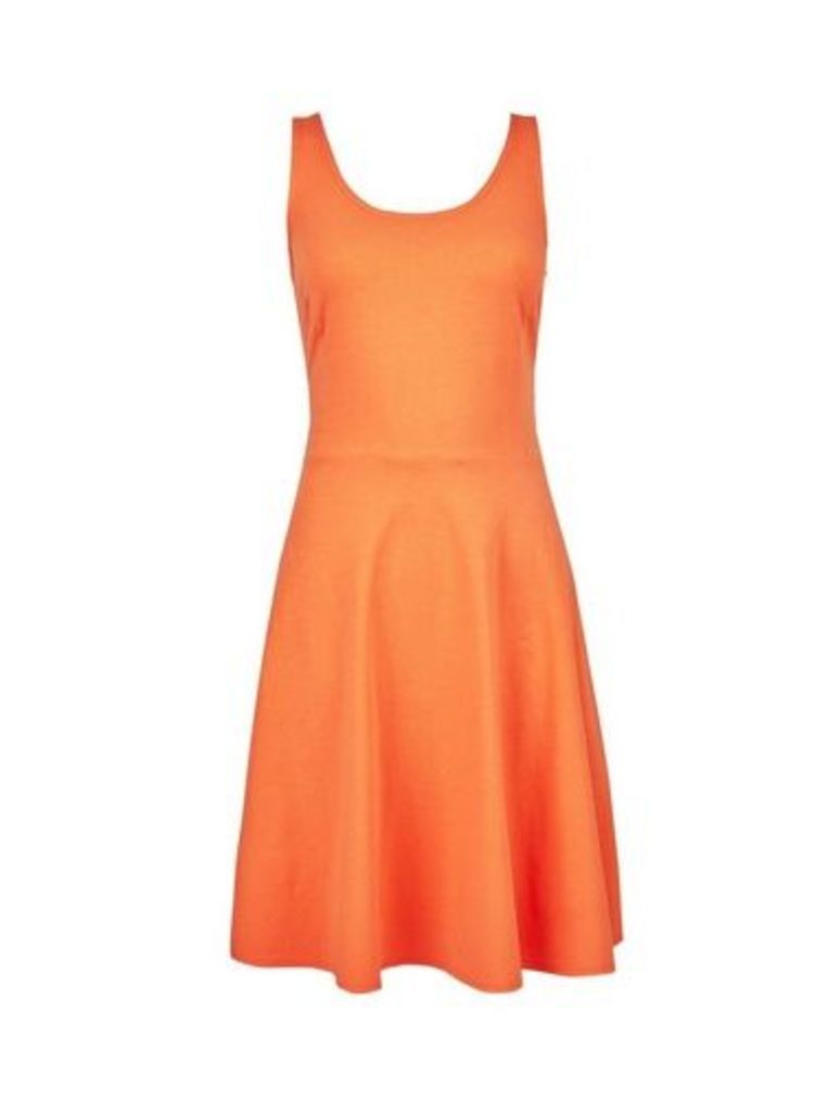 Womens Neon Orange Fit And Flare Dress- Pink, Pink