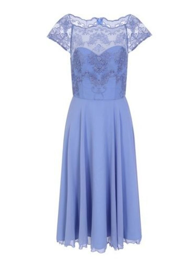 Womens Chi Chi London Blue Baroque Style Midi Dress, Blue