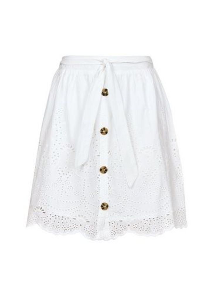 Womens White Ivory Broderie Skirt- White, White