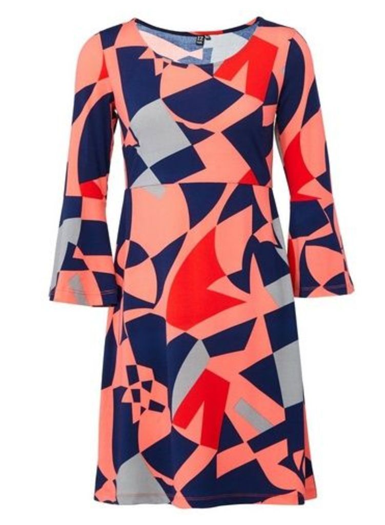 Womens Izabel London Coral Geometric Print Shift Dress, Coral