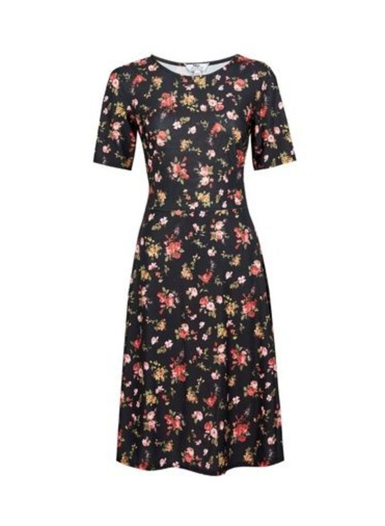Womens Tall Black Floral Print Dress, Black