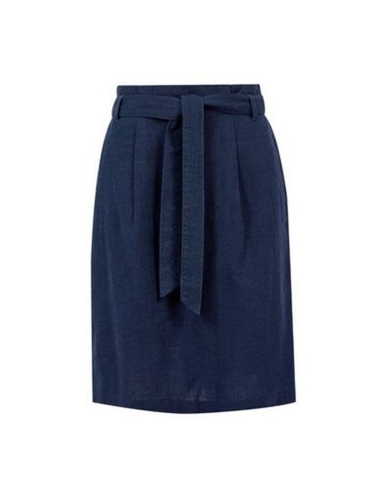 Womens **Tall Navy Linen Blend Skirt- Blue, Blue