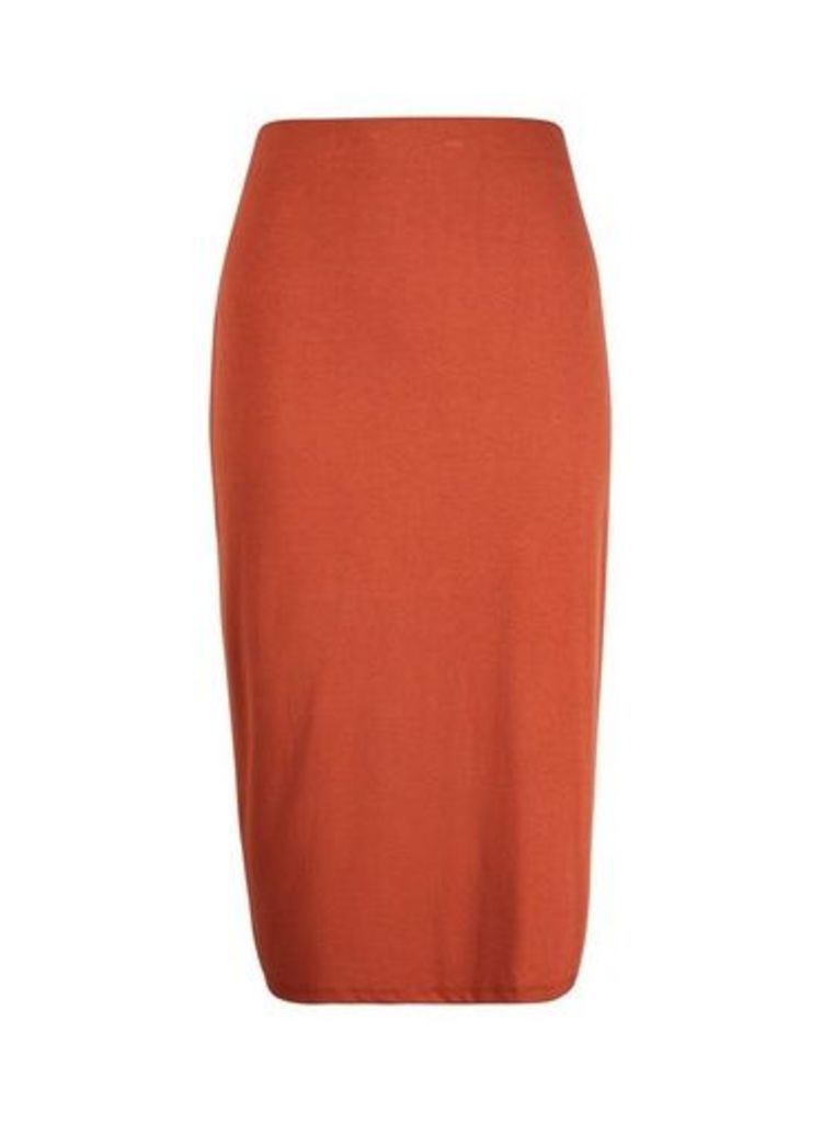 Womens Red Jersey Pencil Skirt- Red, Red