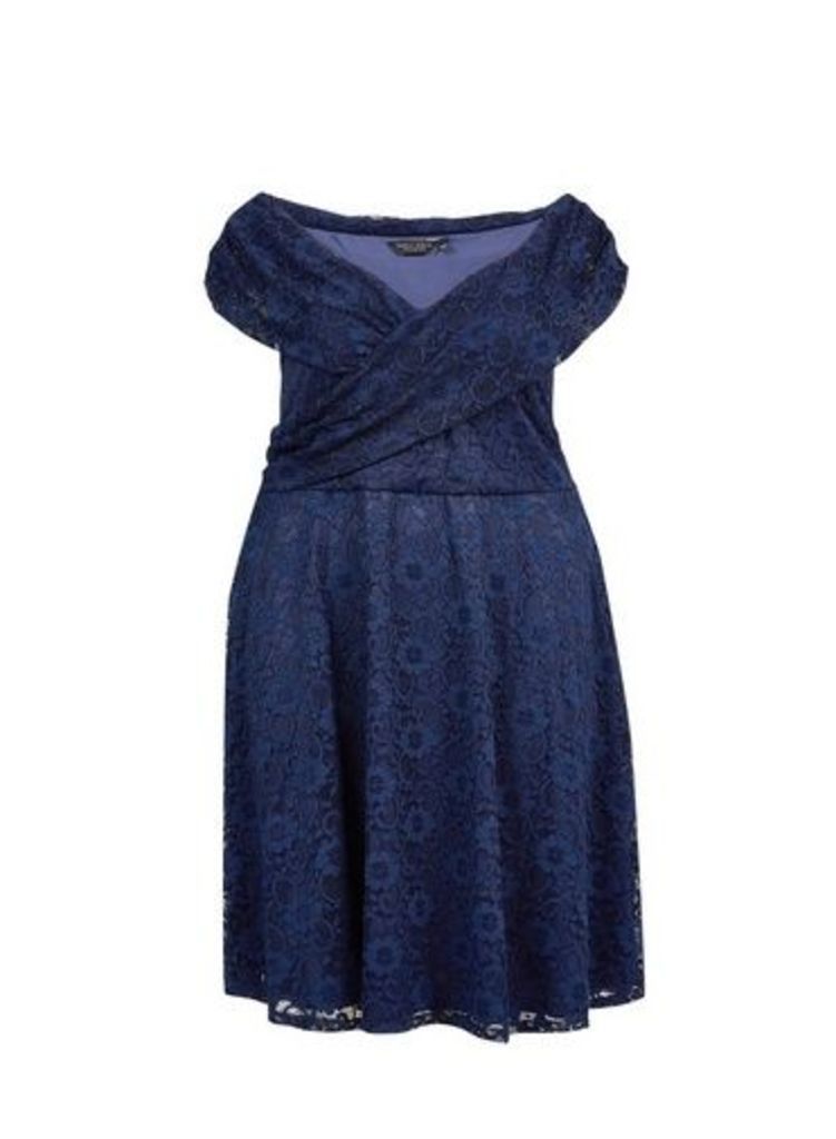 Womens **Dp Curve Navy Lace Fit And Flare Dress- Blue, Blue